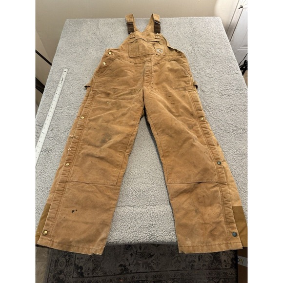 Carhartt‎  Bib Overalls Brown Canvas Men's 42x30 Worn Baggy Vintage Y2k lined - Picture 1 of 15